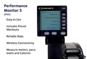 Concept2 Model D Rower PM5 Performance Monitor view