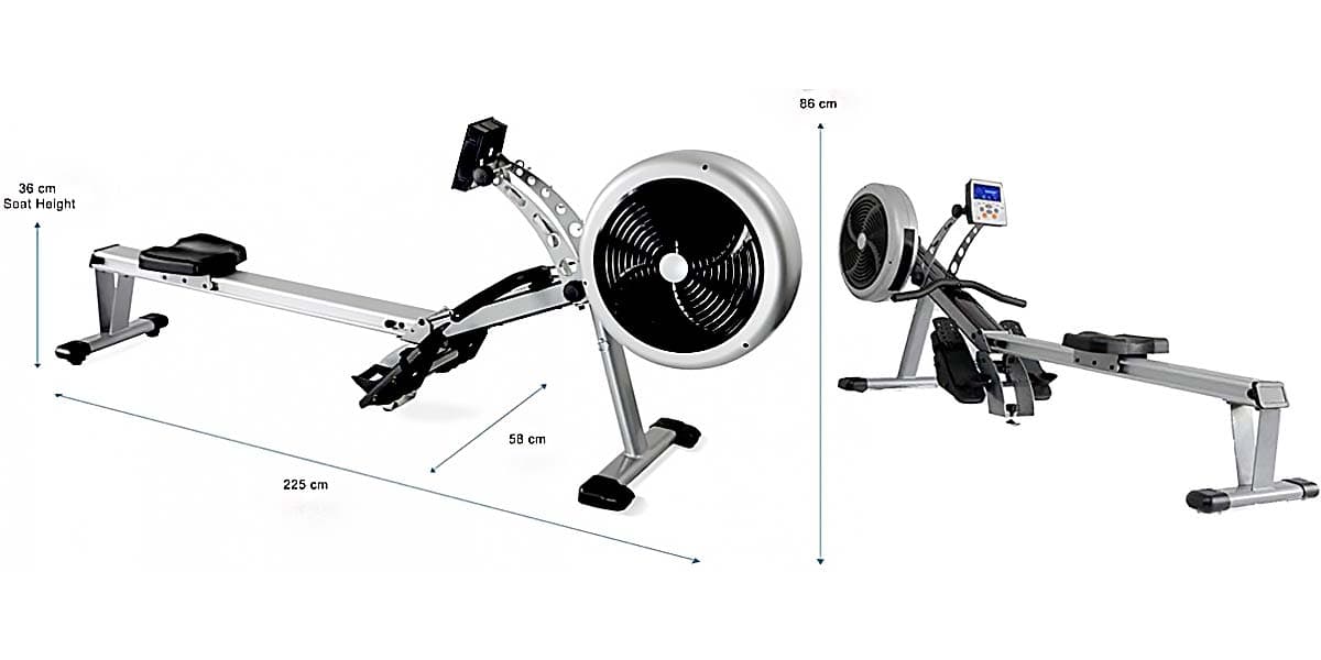 JTX Freedom Air Rower Full view showing measurements