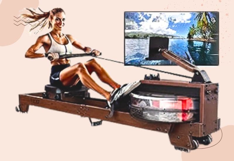 Girl training on a Water rowing machine after setting it up