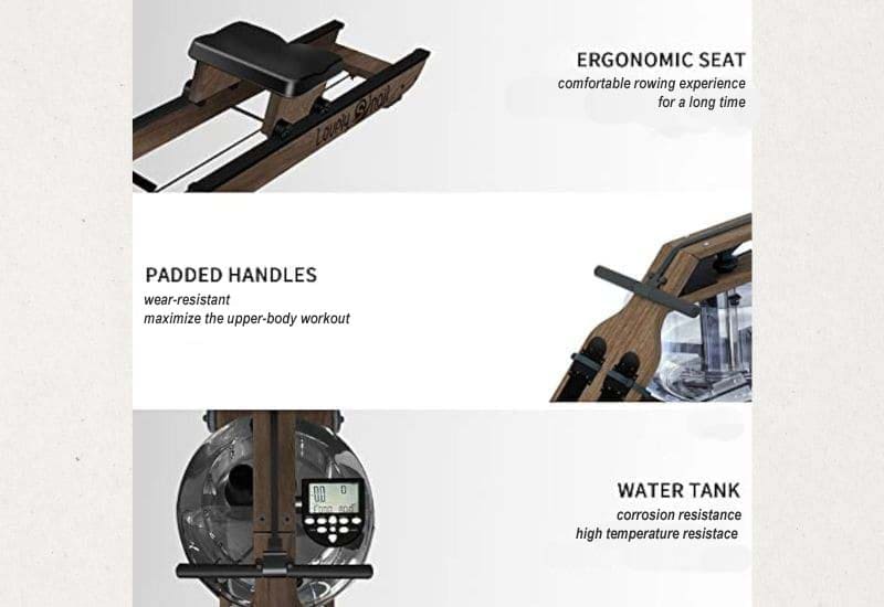 Showing Three main components of a Water rowing machined